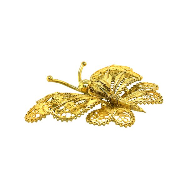 Estate 18K Yellow Gold Large Filigree Butterfly Brooch Image 2 Raleigh Diamond Fine Jewelry Raleigh, NC