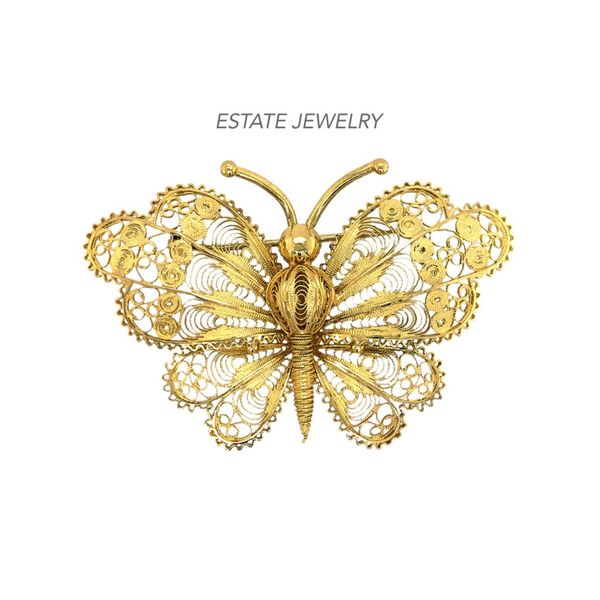 Estate 18K Yellow Gold Large Filigree Butterfly Brooch Raleigh Diamond Fine Jewelry Raleigh, NC