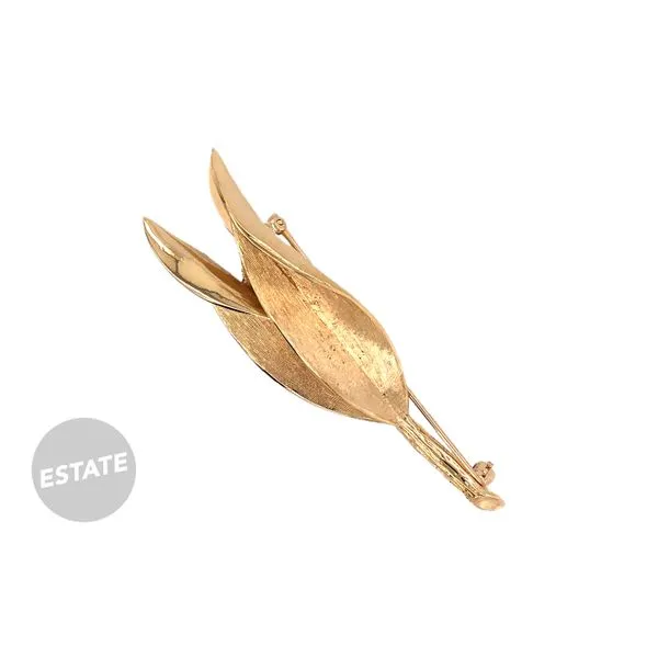 Estate 14K Yellow Gold Triple Leaf Pin Brushed & Polished Raleigh Diamond Fine Jewelry Raleigh, NC