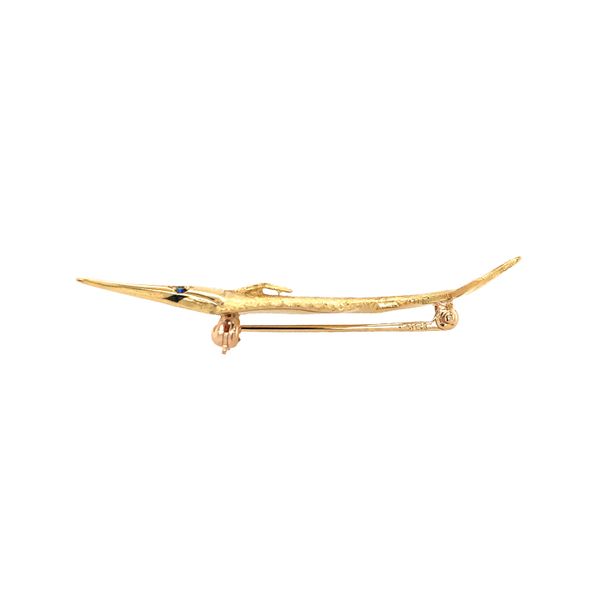 Estate 18K Yellow Gold Swordfish Pin with Blue Sapphire Accent Image 3 Raleigh Diamond Fine Jewelry Raleigh, NC