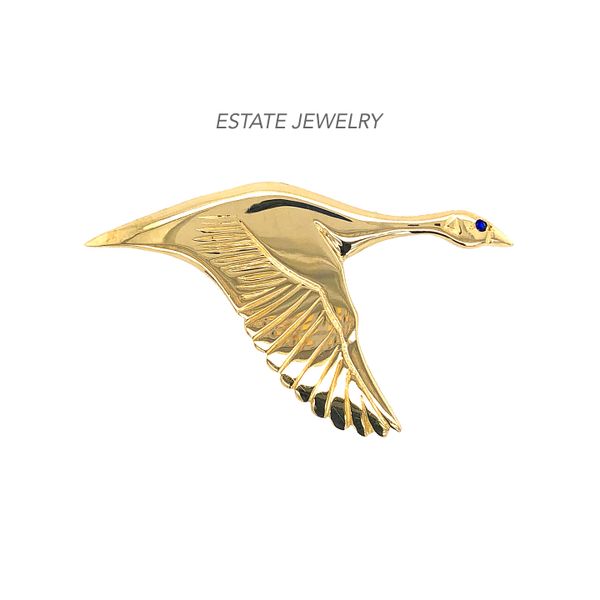 Estate 14K Yellow Gold Flying Goose Pin with Sapphire Accent Raleigh Diamond Fine Jewelry Raleigh, NC