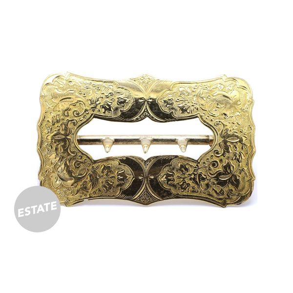 Estate 18K Yellow Gold Engraved Leaves Belt Buckle Raleigh Diamond Fine Jewelry Raleigh, NC