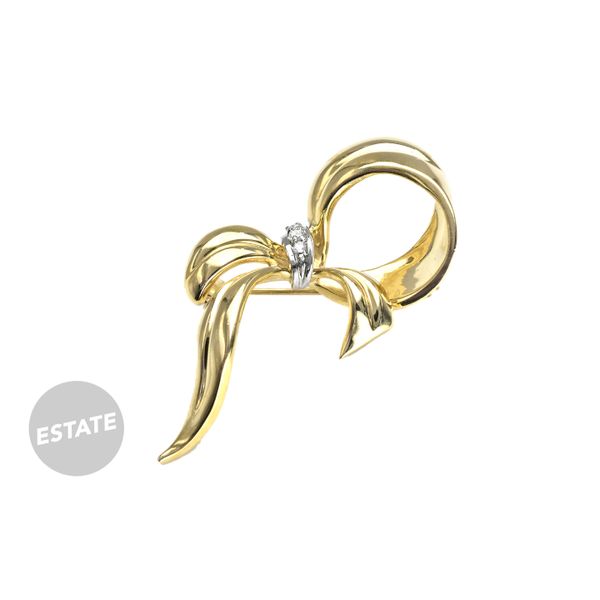 Estate 14K Yellow Gold  0.05ctw Bow/Ribbon Brooch with Diamonds Raleigh Diamond Fine Jewelry Raleigh, NC