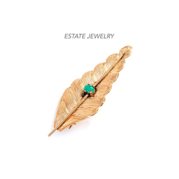 Estate 12K Yellow Gold Large Leaf with Jade Accents Brooch Raleigh Diamond Fine Jewelry Raleigh, NC