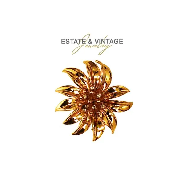Estate 14K Yellow Gold Flower Brooch with Diamond Accents Raleigh Diamond Fine Jewelry Raleigh, NC