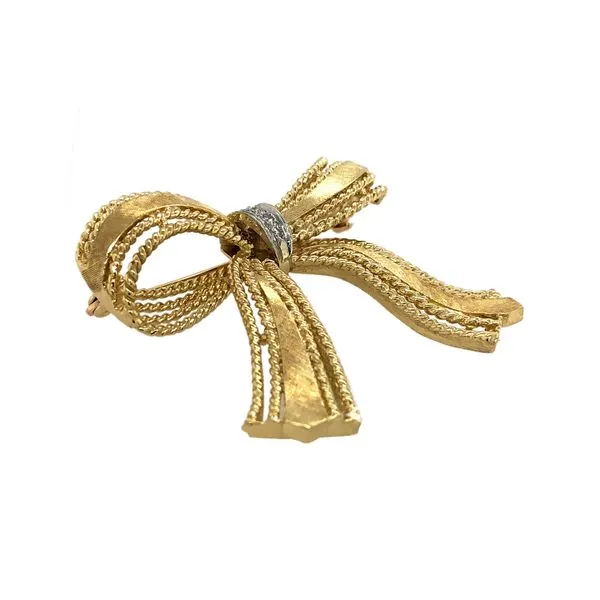 Estate 14K Yellow Gold Bow with Diamond Accents Image 3 Raleigh Diamond Fine Jewelry Raleigh, NC