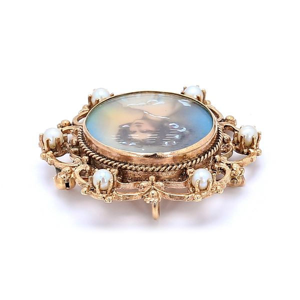 Estate 14K Yellow Gold Vintage Woman Portrait Framed with Pearls Image 2 Raleigh Diamond Fine Jewelry Raleigh, NC
