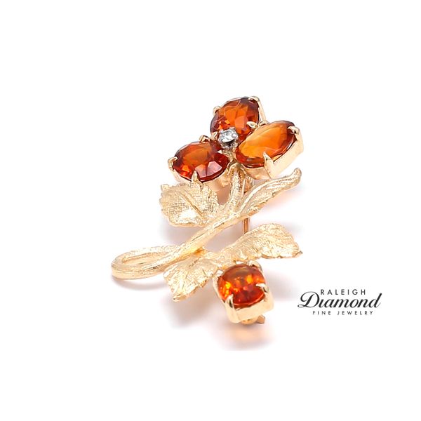 Estate 14K Yellow Gold Leaves of Citrine Flower Brooch with Diamond Accent Image 2 Raleigh Diamond Fine Jewelry Raleigh, NC