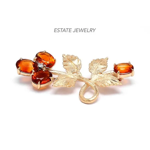 Estate 14K Yellow Gold Leaves of Citrine Flower Brooch with Diamond Accent Raleigh Diamond Fine Jewelry Raleigh, NC