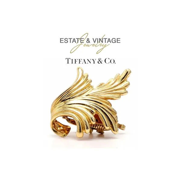 Estate Tiffany & Co. 14K Yellow Gold Floral Sweater Clip Raleigh Diamond Fine Jewelry Raleigh, NC