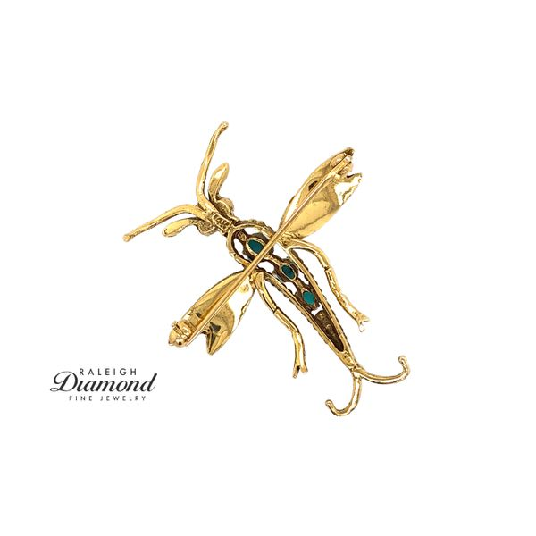 Estate 14K Yellow Gold Dragonfly Brooch with Pearls Turquoises & Rubies Image 4 Raleigh Diamond Fine Jewelry Raleigh, NC
