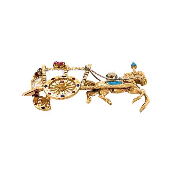 Estate 18K Yellow Gold Cinderella Carriage with Sapphires & Rubies Image 2 Raleigh Diamond Fine Jewelry Raleigh, NC