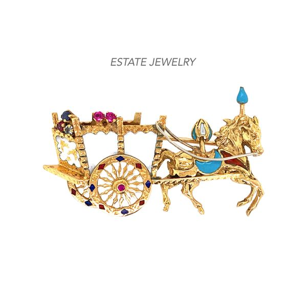 Estate 18K Yellow Gold Cinderella Carriage with Sapphires & Rubies Raleigh Diamond Fine Jewelry Raleigh, NC