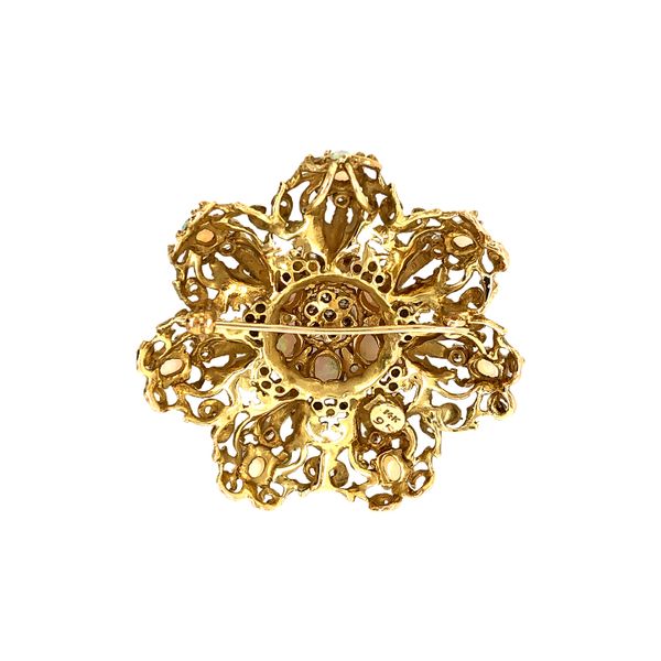 Estate 14K Yellow Gold Opal & Diamond Floral Brooch Image 2 Raleigh Diamond Fine Jewelry Raleigh, NC