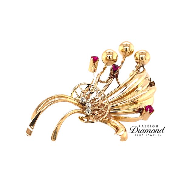 Estate 18K Yellow Gold Belly Button Floral Spray with Rubies Image 2 Raleigh Diamond Fine Jewelry Raleigh, NC