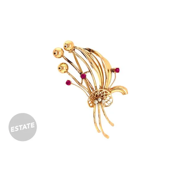 Estate 18K Yellow Gold Belly Button Floral Spray with Rubies Raleigh Diamond Fine Jewelry Raleigh, NC