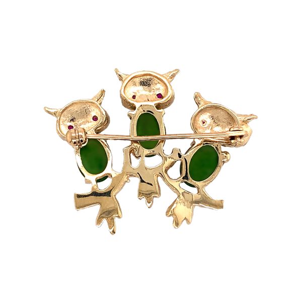 Estate 14K Yellow Gold Three Owls Enameled Brooch Image 3 Raleigh Diamond Fine Jewelry Raleigh, NC