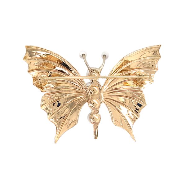 Estate 14K Yellow Gold Butterfly Brooch with Pearls Image 3 Raleigh Diamond Fine Jewelry Raleigh, NC