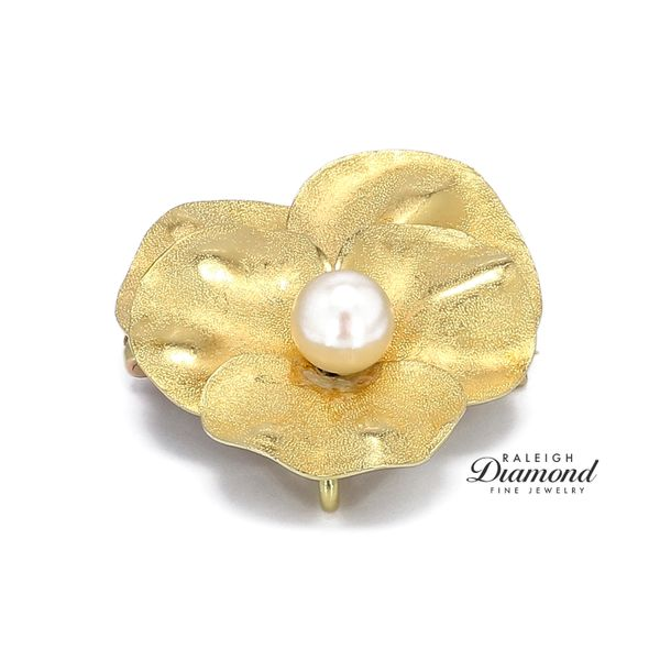 Estate 14K Yellow Gold Lily & Pearl Brooch Image 3 Raleigh Diamond Fine Jewelry Raleigh, NC