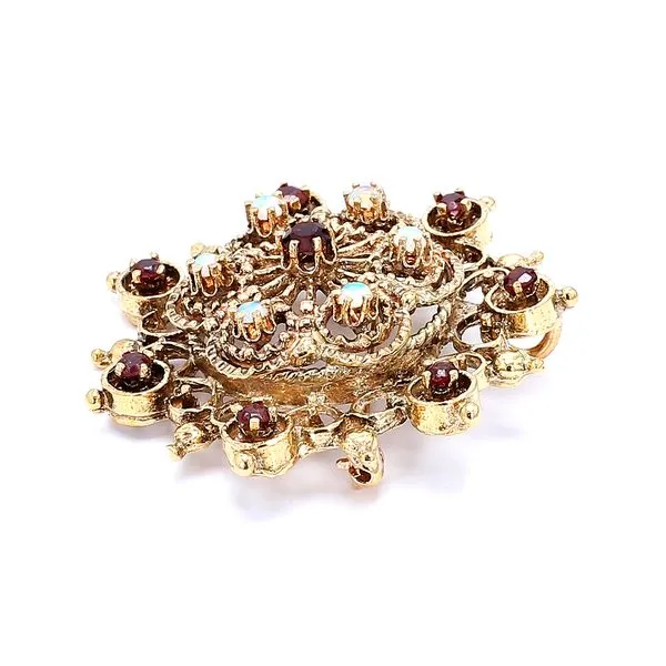 Estate 14K Yellow Gold Antique Opal & Ruby Brooch Image 2 Raleigh Diamond Fine Jewelry Raleigh, NC