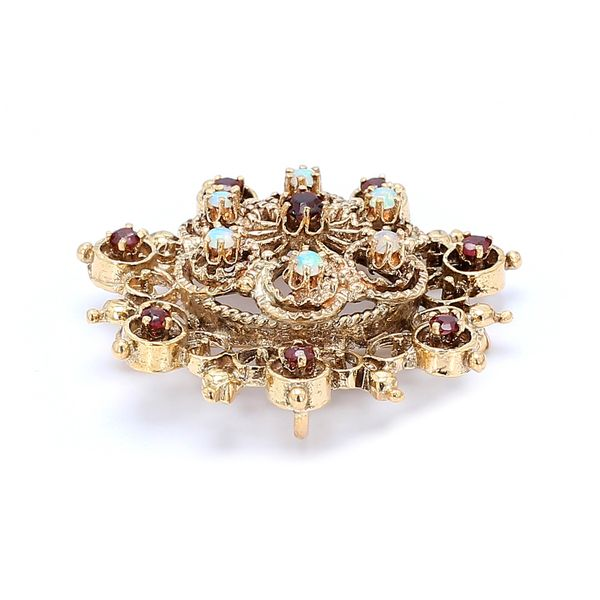 Estate 14K Yellow Gold Antique Opal & Ruby Brooch Image 2 Raleigh Diamond Fine Jewelry Raleigh, NC