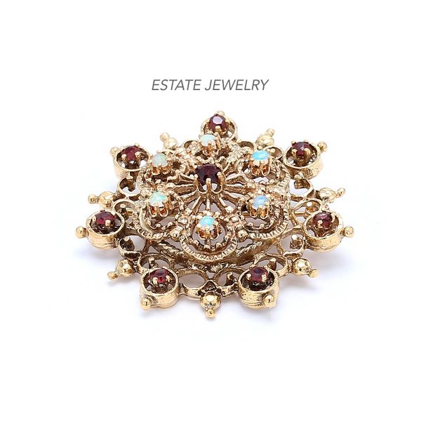 Estate 14K Yellow Gold Antique Opal & Ruby Brooch Raleigh Diamond Fine Jewelry Raleigh, NC
