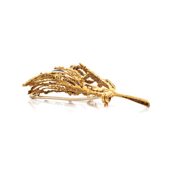 Estate 18K Yellow Gold Spray Brooch with Enamel Image 2 Raleigh Diamond Fine Jewelry Raleigh, NC