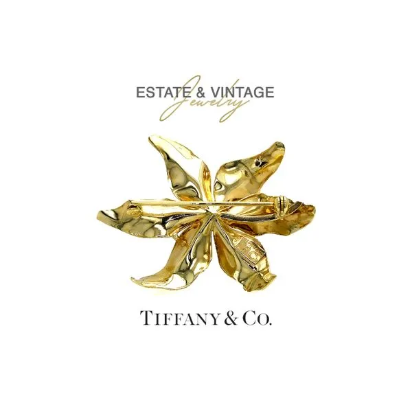 Estate Tiffany & Co. 14K Yellow Gold Flower Brooch Image 2 Raleigh Diamond Fine Jewelry Raleigh, NC
