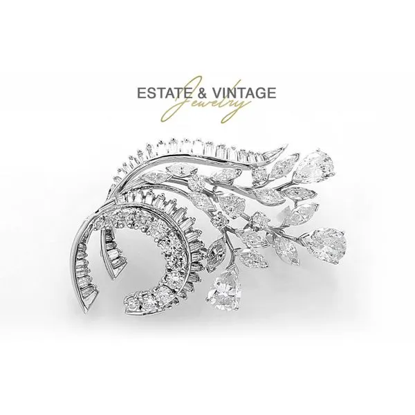 Estate 14K White Gold 8.13ctw Floral Diamond Brooch similar item image