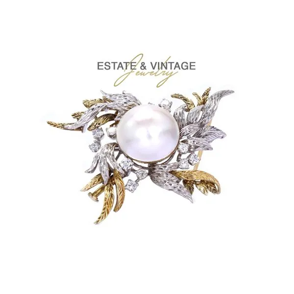 Estate 14K Gold 1.50ctw H-J/SI1-I1 Mabe Pearl & Diamond Brooch Raleigh Diamond Fine Jewelry Raleigh, NC