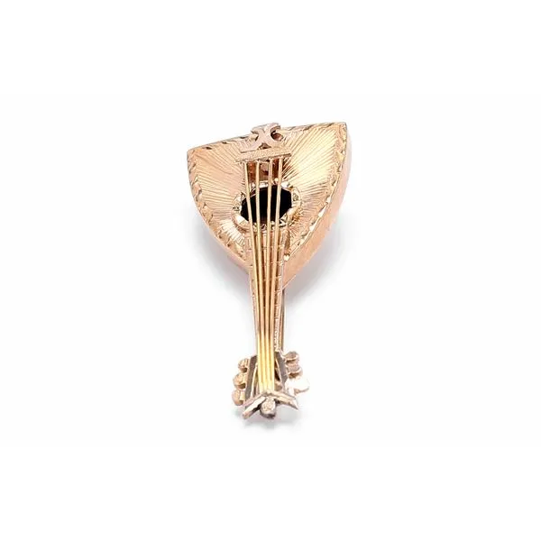Estate 14K Yellow Gold Engraved Mandolin Musical Instrument Brooch Pin Image 2 Raleigh Diamond Fine Jewelry Raleigh, NC