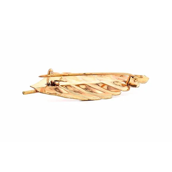 Estate 12K Yellow Gold Large Leaf with Jade Accents Brooch Pin Image 2 Raleigh Diamond Fine Jewelry Raleigh, NC