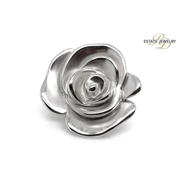 Estate 14K White Gold Rose Flower Charm Pendant Brooch Pin - Made in Italy Raleigh Diamond Fine Jewelry Raleigh, NC