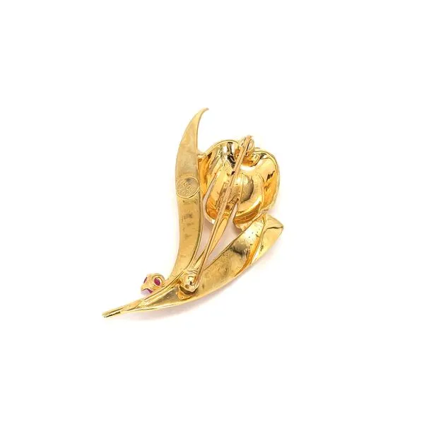 Estate 14K Yellow Gold Flower with Pearl & Ruby Brooch Pin Image 2 Raleigh Diamond Fine Jewelry Raleigh, NC