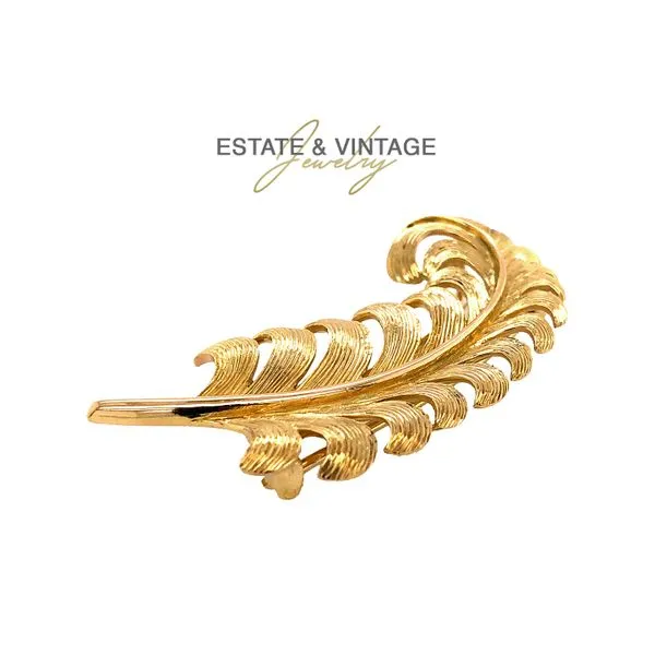 Estate 14K Yellow Gold Large Swirl Leaf Brooch Pin Raleigh Diamond Fine Jewelry Raleigh, NC