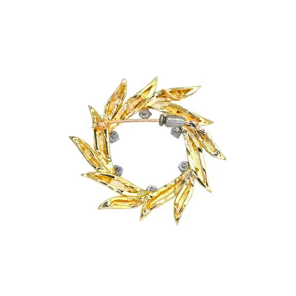 Estate 14K Yellow Gold Floral Swirl Brooch Pin with Diamond Accents Image 2 Raleigh Diamond Fine Jewelry Raleigh, NC