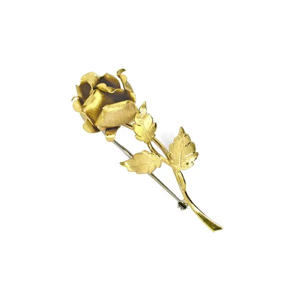 Estate 18K Yellow Gold Long Stem Rose Brooch Pin Image 2 Raleigh Diamond Fine Jewelry Raleigh, NC