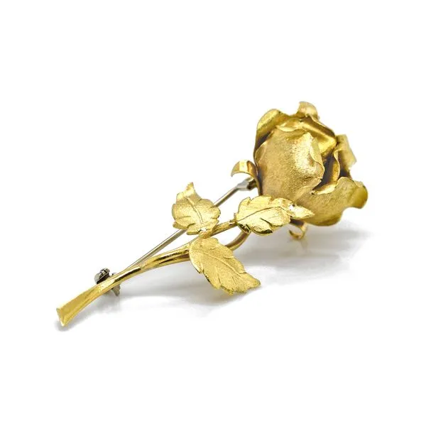 Estate 18K Yellow Gold Long Stem Rose Brooch Pin Image 4 Raleigh Diamond Fine Jewelry Raleigh, NC