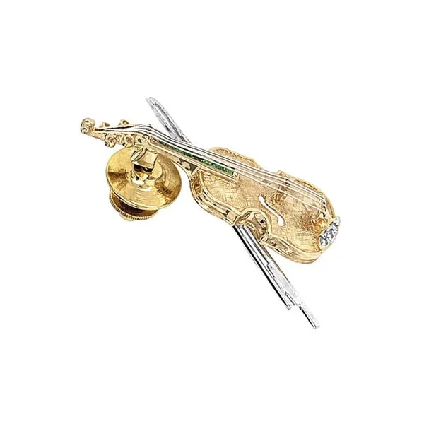 Estate 14K TT Violin with Emeralds and Diamonds Brooch Pin Image 2 Raleigh Diamond Fine Jewelry Raleigh, NC