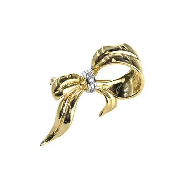 Estate 14K Yellow Gold  0.05ctw Bow/Ribbon Brooch Pin with Diamonds Image 2 Raleigh Diamond Fine Jewelry Raleigh, NC