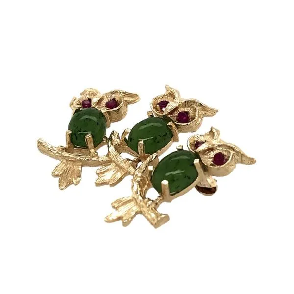 Estate 14K Yellow Gold Three Owls Enameled Brooch Pin Image 3 Raleigh Diamond Fine Jewelry Raleigh, NC