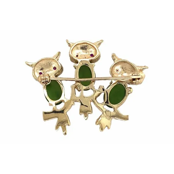 Estate 14K Yellow Gold Three Owls Enameled Brooch Pin Image 4 Raleigh Diamond Fine Jewelry Raleigh, NC