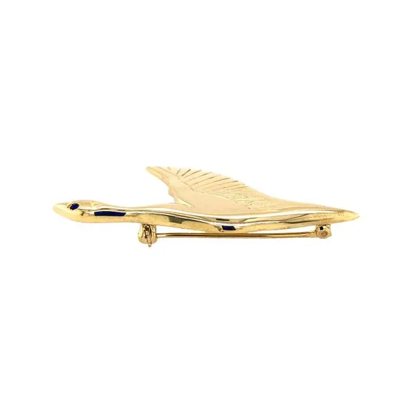 Estate 14K Yellow Gold Flying Goose Brooch Pin with Blue Sapphire Accent Image 2 Raleigh Diamond Fine Jewelry Raleigh, NC