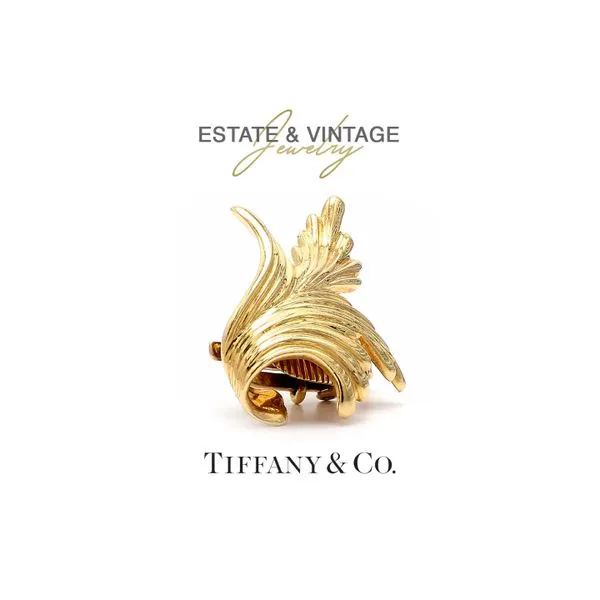 Estate Tiffany & Co. 14K Yellow Gold Floral Sweater Clip Brooch Raleigh Diamond Fine Jewelry Raleigh, NC
