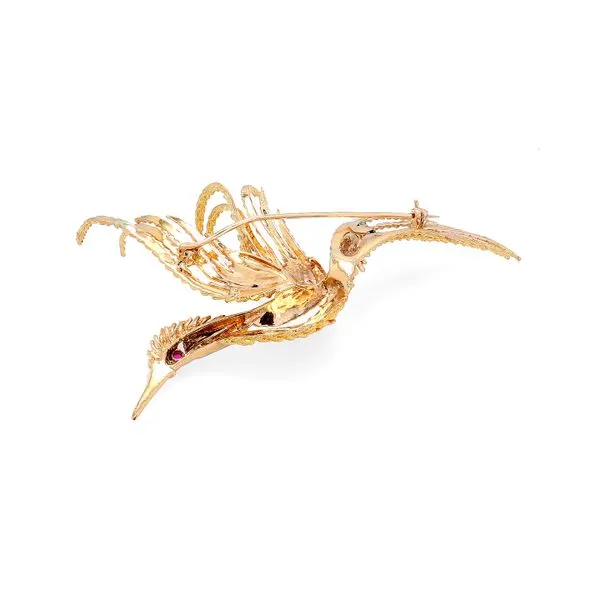 Estate 18K Yellow Gold Flying Phoenix Bird Brooch Pin Accented with 0.10ctw Diamonds Image 2 Raleigh Diamond Fine Jewelry Raleigh, NC