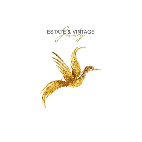 Estate 18K Yellow Gold 0.10ctw Diamond Accents Flying Phoenix Bird Brooch Pin Raleigh Diamond Fine Jewelry Raleigh, NC