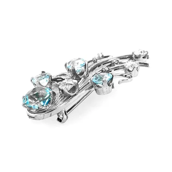 Estate 18K White Gold Vintage AquaMarine & Diamond Spray Pin Brooch Image 3 Raleigh Diamond Fine Jewelry Raleigh, NC