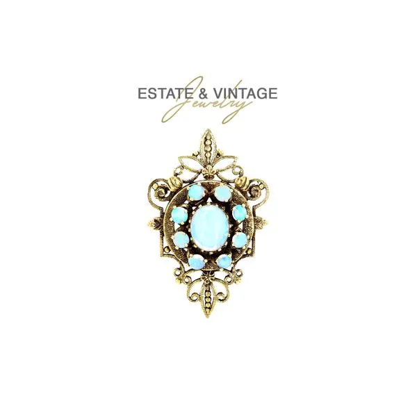 Estate 14K Yellow Gold Floral Brooch Pin with Natural Opals Raleigh Diamond Fine Jewelry Raleigh, NC