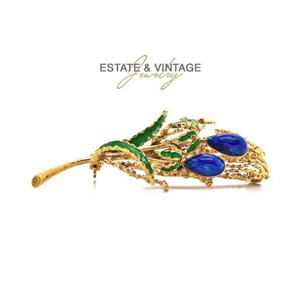 Estate 18K Yellow Gold Spray Brooch Pin with Enamel Raleigh Diamond Fine Jewelry Raleigh, NC
