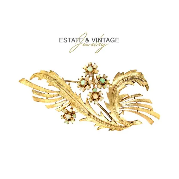 Estate 14K Yellow Gold Floral Spray Brooch Pin with Opals Raleigh Diamond Fine Jewelry Raleigh, NC